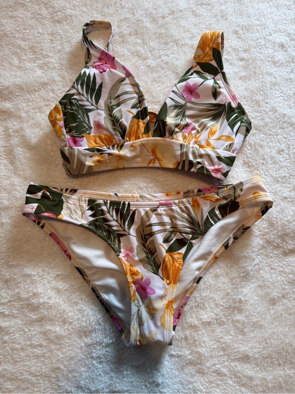 Kona Sol White Tropical Floral Bikini with Yellow & Pink Accents